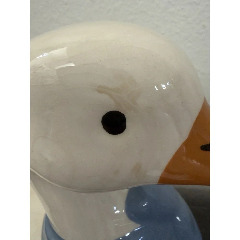 VTG Mother Goose Ceramic Cookie Jar Blue Bow Orange Feet Farmhouse Cottagecore